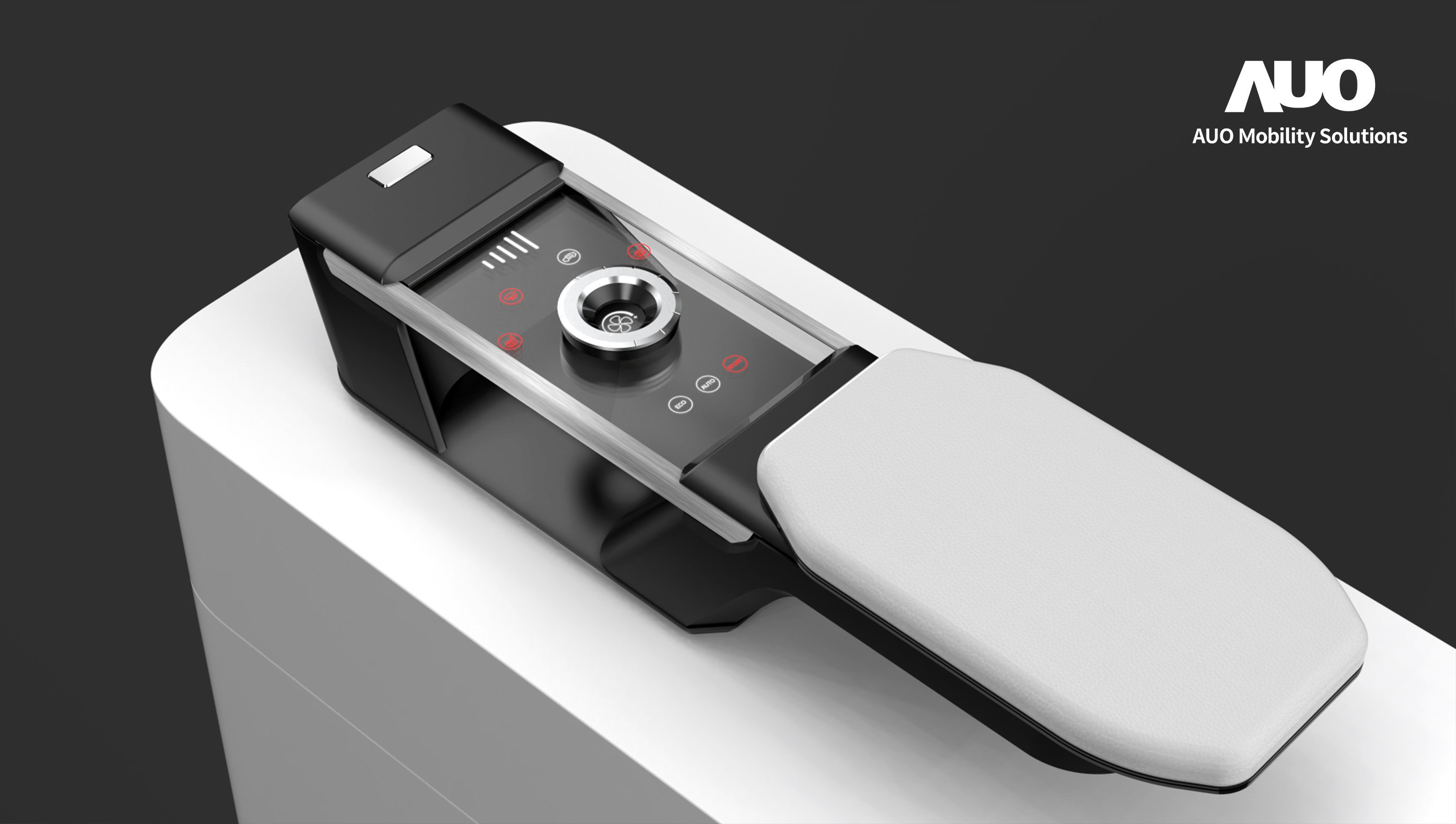 友達智慧移動全新發表INVISY隱形科技系列，CrystalSense Console以最簡約的機構設計，提供直覺控制的主動觸覺回饋與壓力感測，並且動態呈現、僅在需要時顯示，打造未來座艙的極致互動體驗。