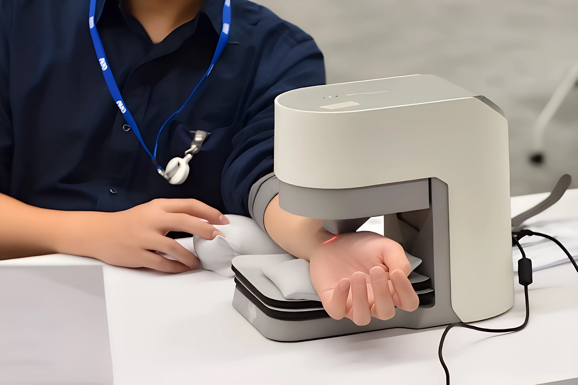 友達耘康中醫數位化檢測解決方案之脈象檢測系統採用高靈敏多點式壓力感測器，可真實還原「寸、關、尺」三部脈象量測結果